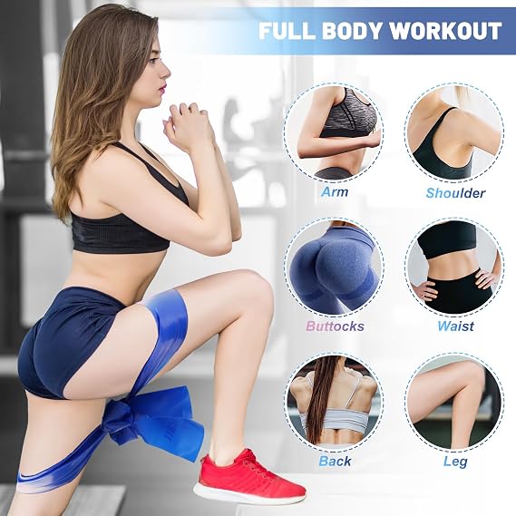 Resistance Bands Set, Exercise Bands with 5 Resistance Levels, Long Stretch Bands for Men & Women, Workout Resistance Bands for Yoga Gym Pilates Fitness Strength Training Muscle Building