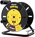 DEWENWILS Rallonge de stockage de cordon avec 4-Grounded Outlets, Bobine à cordon ouvert pour 12/3,14/3,16/3 Corde d'alimentation d'eau, Retractable à vent de main, 13A Disjoncteur, jaune, ETL Inscrit