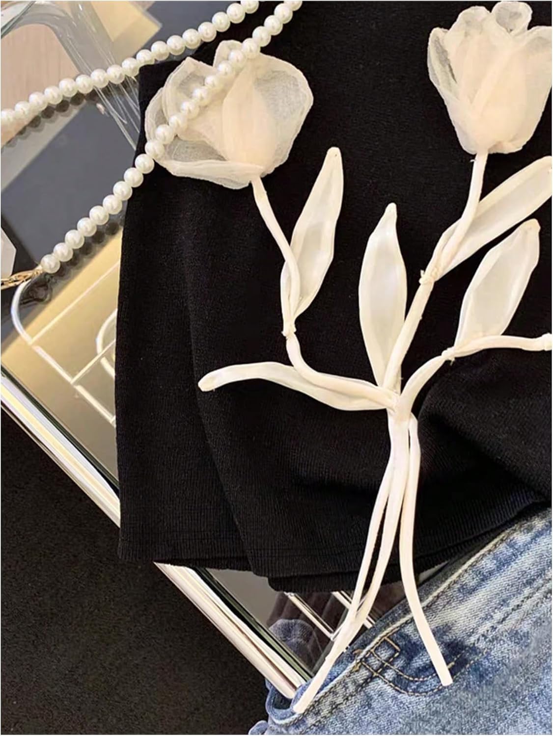 Women's 3D Floral Tank Top Crew Neck Tulip Applique Summer Casual Sleeveless Going Out Tops - Image 5