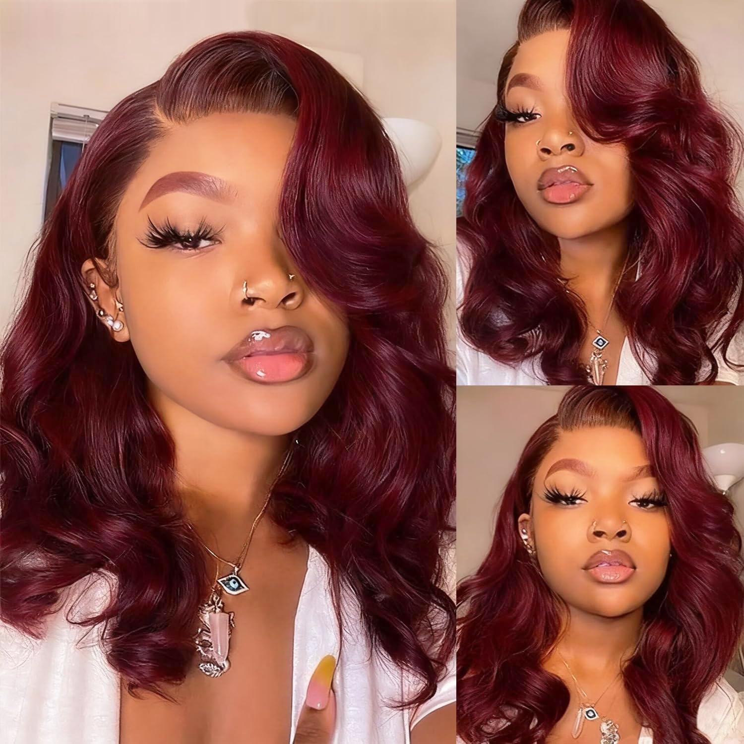 Amazon.com : Douyin 99J Burgundy Bob Wig Human Hair 13x4 