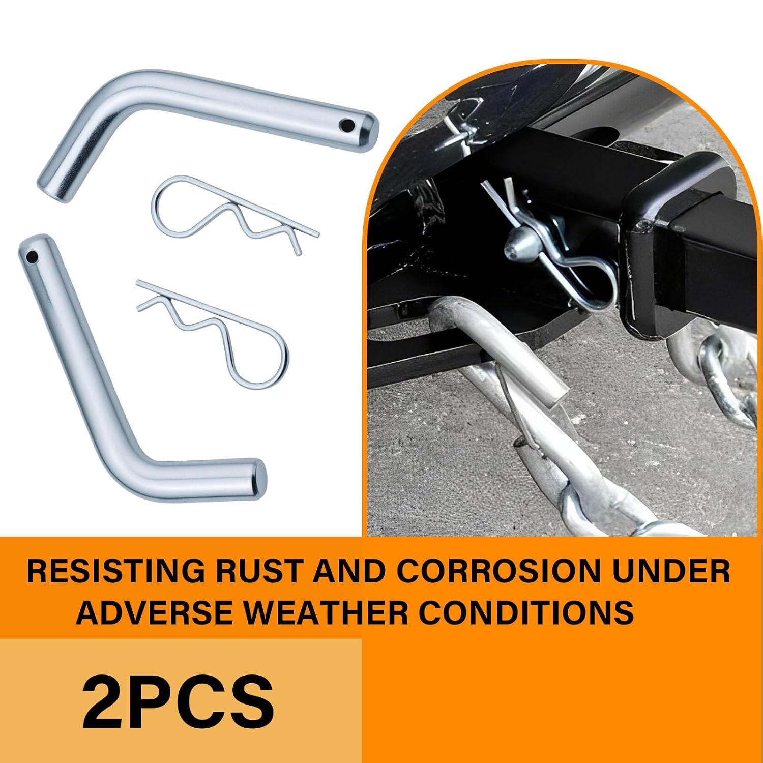 Trailer Hitch Pin & Clip 5/8-Inch Diameter, Heavy-Duty Design for 2-1/2" & 3" Receivers, Zinc-Plated with Grooved Head for Easy Installation - 2 Pack