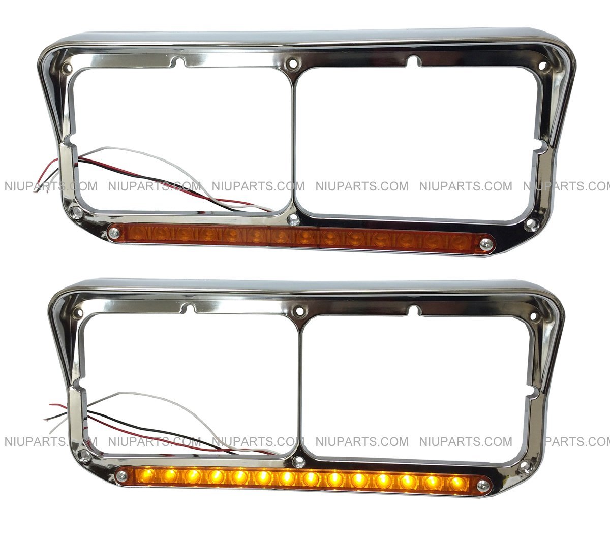 Buy Headlight Bezel with 12" Amber/Amber LED Light Strip Chrome LH