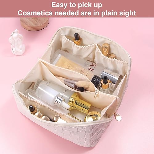 Miniatura 5 de Fgreeble Bolsa de cosméticos de viaje para mujer de gran capacidad maquillaje y bolsa de cosméticos para viajes, Leche albaricoque blanco, Ocio