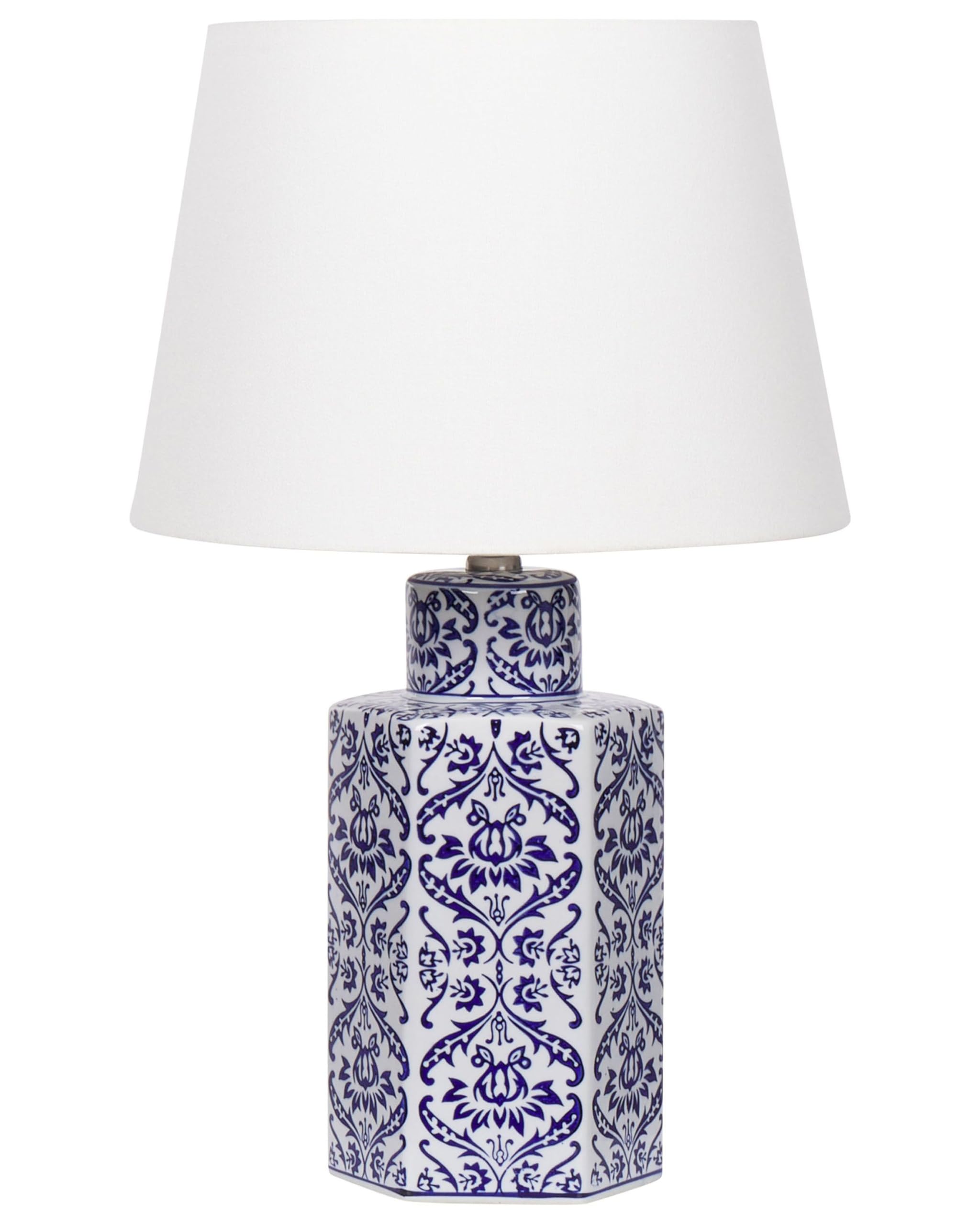 Beliani Tischlampe Porzellan blau/weiß Vasenform mit Stoffschirm Kegelform Marcelin