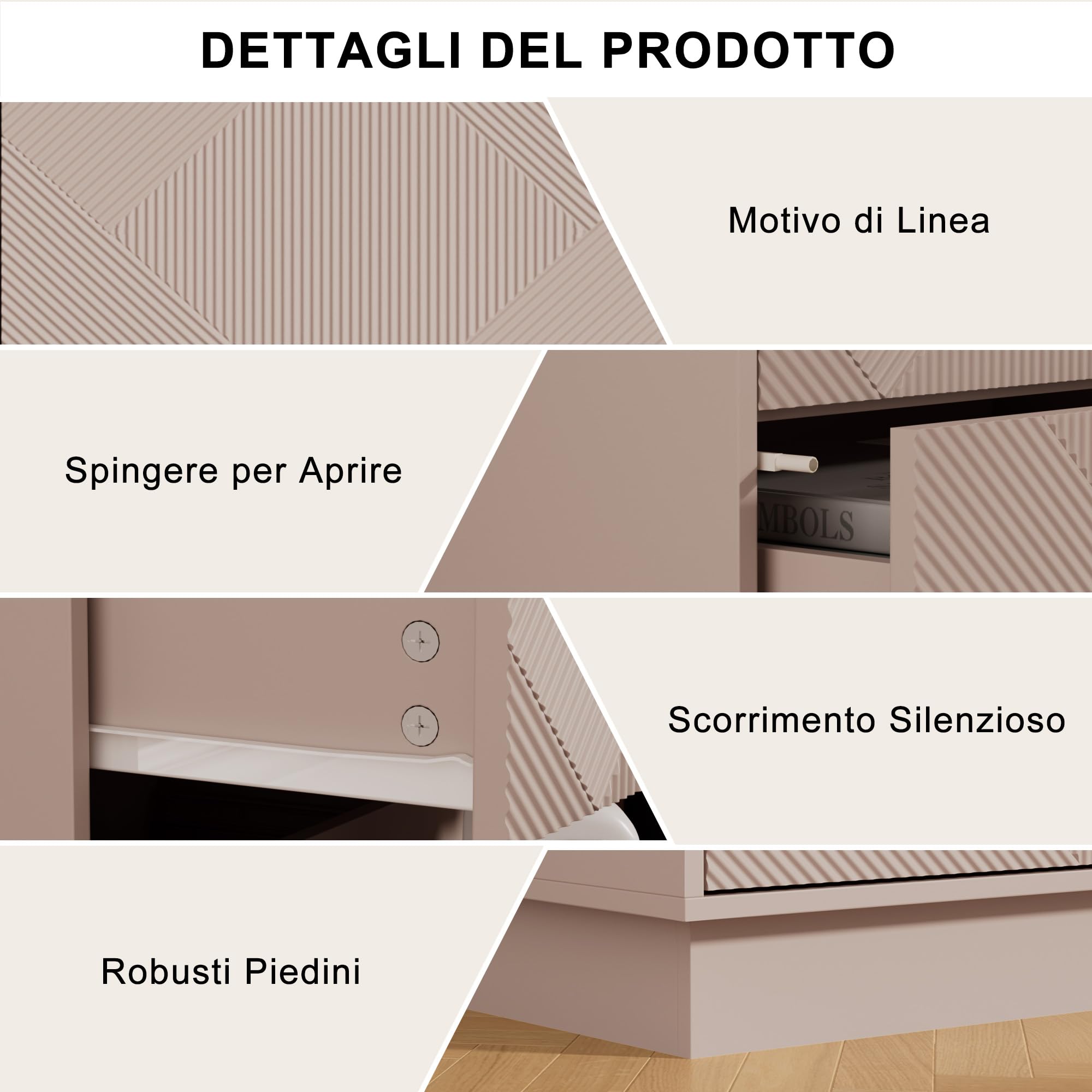 UEV Cassettiera a 6 Cassetti con Motivo a Rombi, Settiminio Spazioso per Archiviazione, Comò Stabile e Durevole per Soggiorno, Camera da letto, Corridoio, 60 x 33,5 x 111 cm, Beige Mocca | Credenza con cassetti Push to Open, armadio multiuso per soggiorno