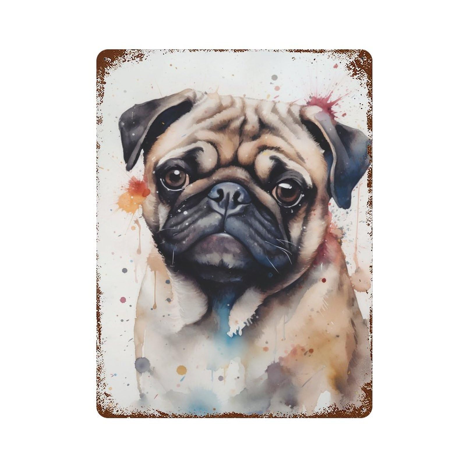 Pug Splash Painting Vintage Metal Tin Sign 15.7"x11.8", Old School Wall Decor for Living Room, Hallway And Home Decor