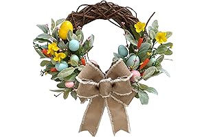 16 Inch Easter Wreath for Front Door with Plastic Foam Eggs