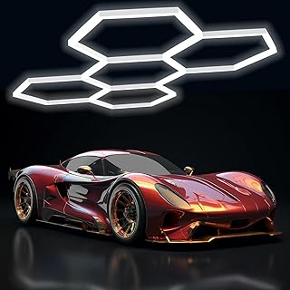 Hexagon Garage Lights,192W 21000LM,5 Grids Hexagon Led Light,7000K Honeycomb Lights for Garage,malls,Basement,Gym