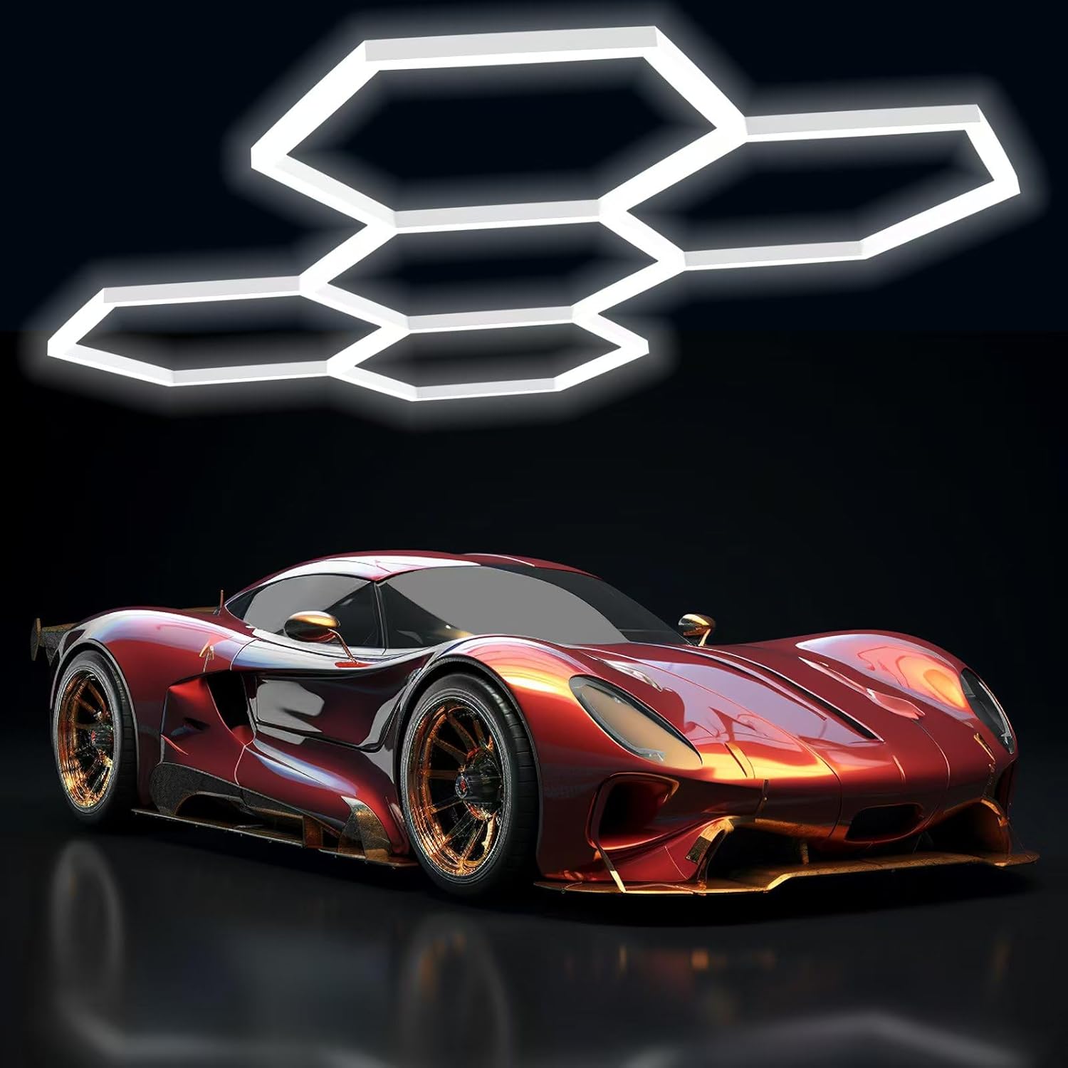 Hexagon Garage Lights 192W 21000LM 5 Grids Hexagon Led Light 7000K Honeycomb Lights for Garage malls Basement Gym