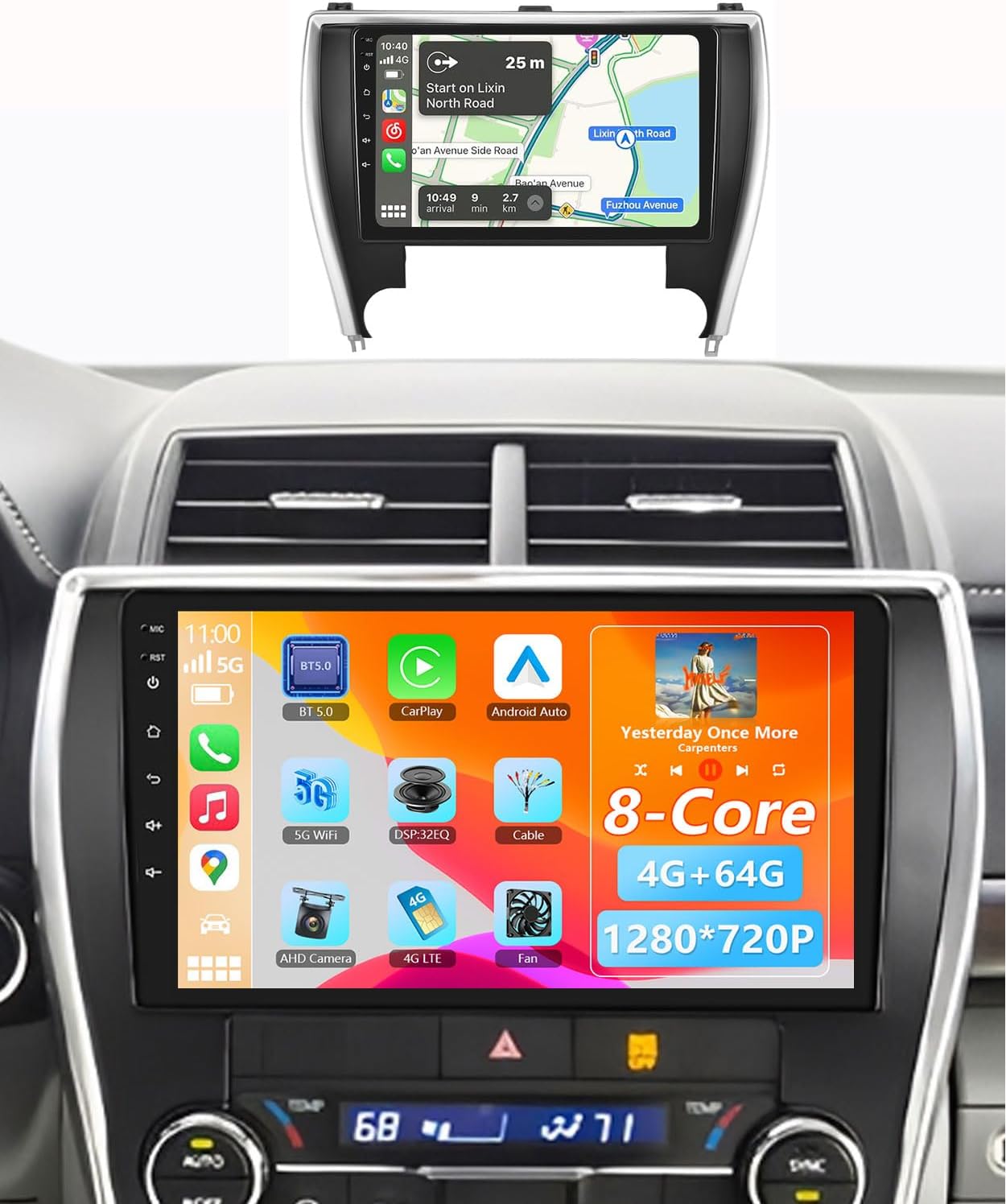 8Core 4G+64G Car Radio Carplay for Toyota Camry 2015 2016 2017 Car Stereo 10 Inch Touch Screen with Wireless Carplay Android Auto GPS Navigation Bluetooth FM EQ WiFi Backup Camera