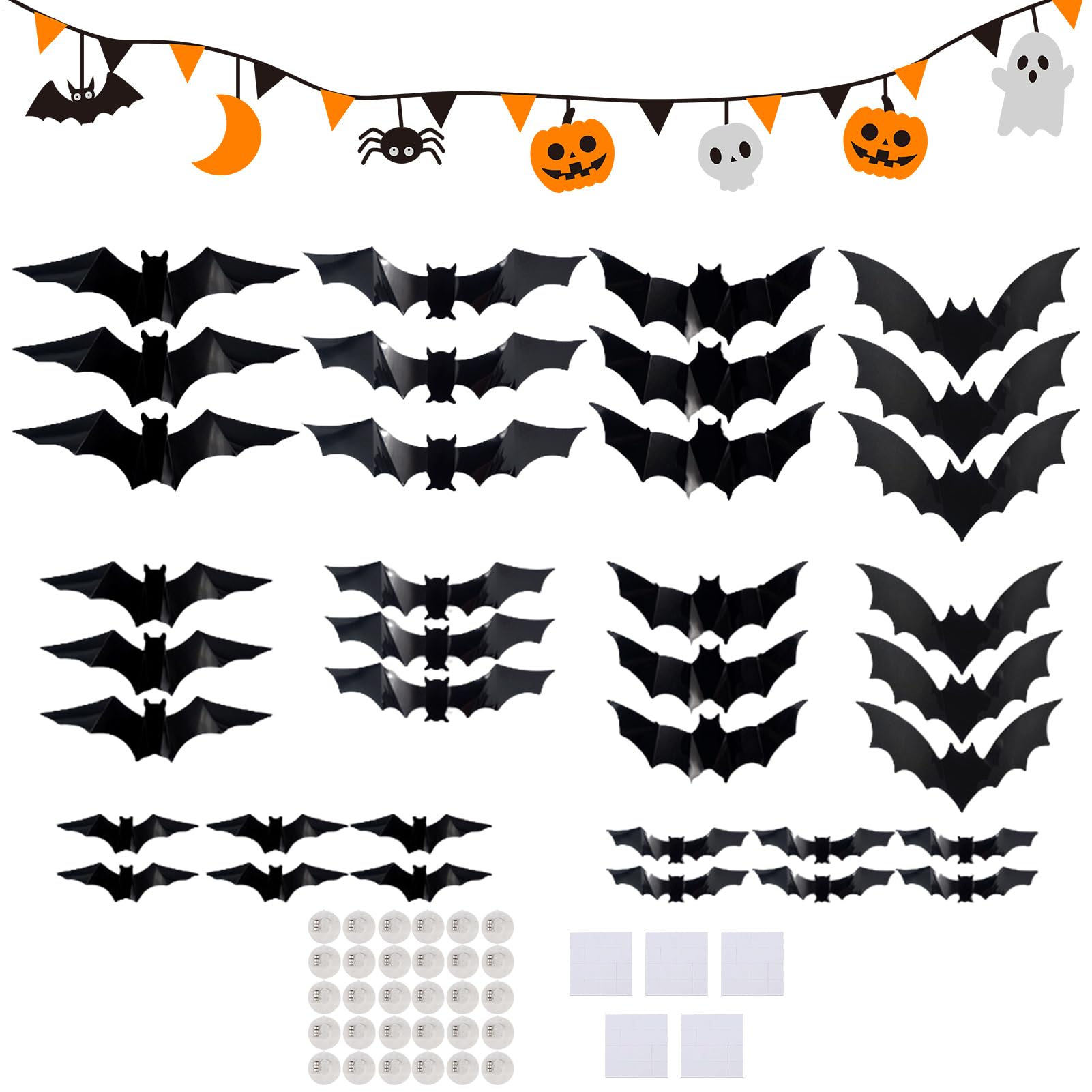 Chauves-Souris Halloween à effet relief 3D réaliste pour miroirs et portes