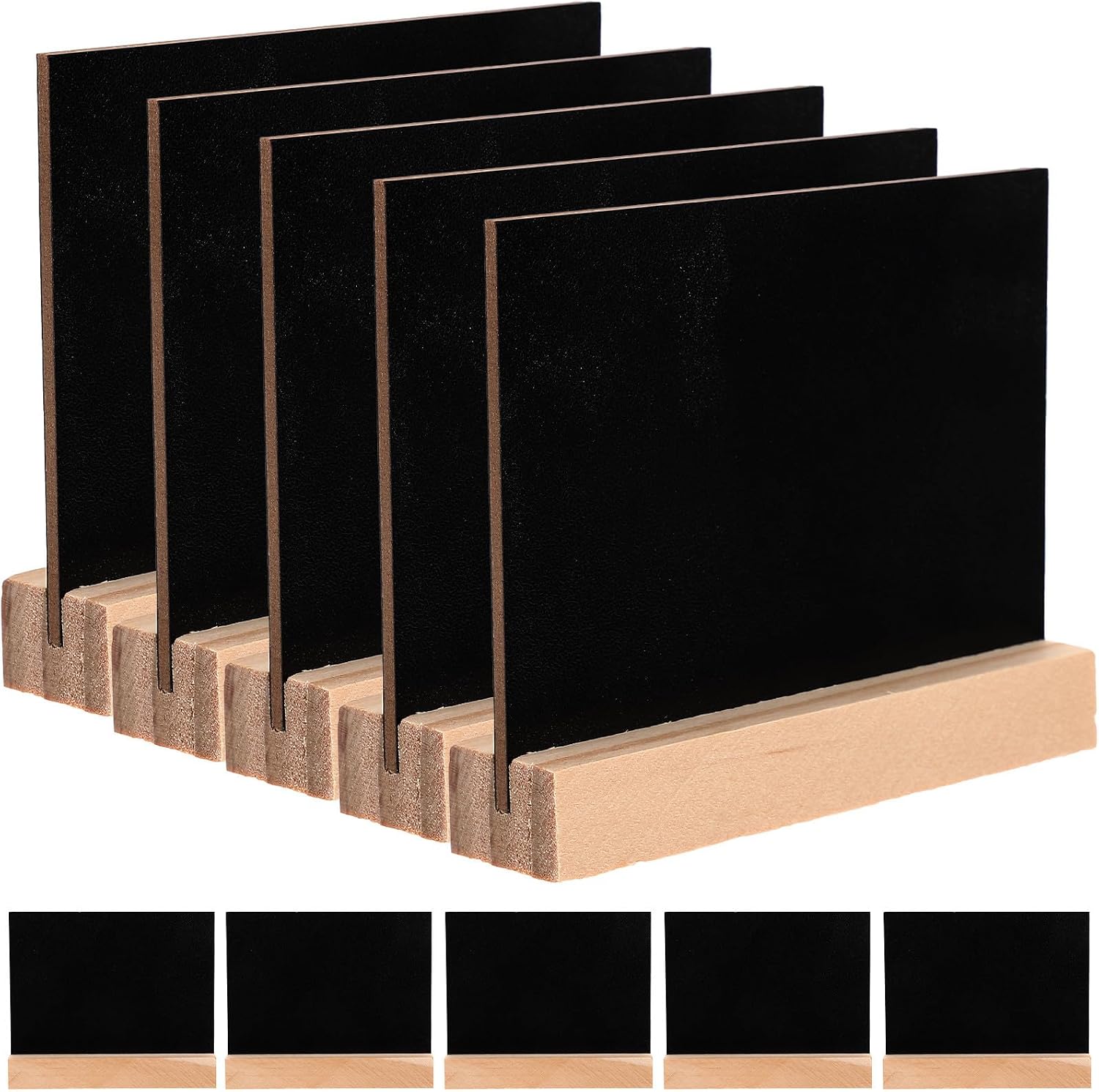 VICASKY 10pcs Double-Sided Chalkboard Memo Boards with Wooden Base, Small Rectangular Tabletop Message Signs for Home Decoration and Party Use