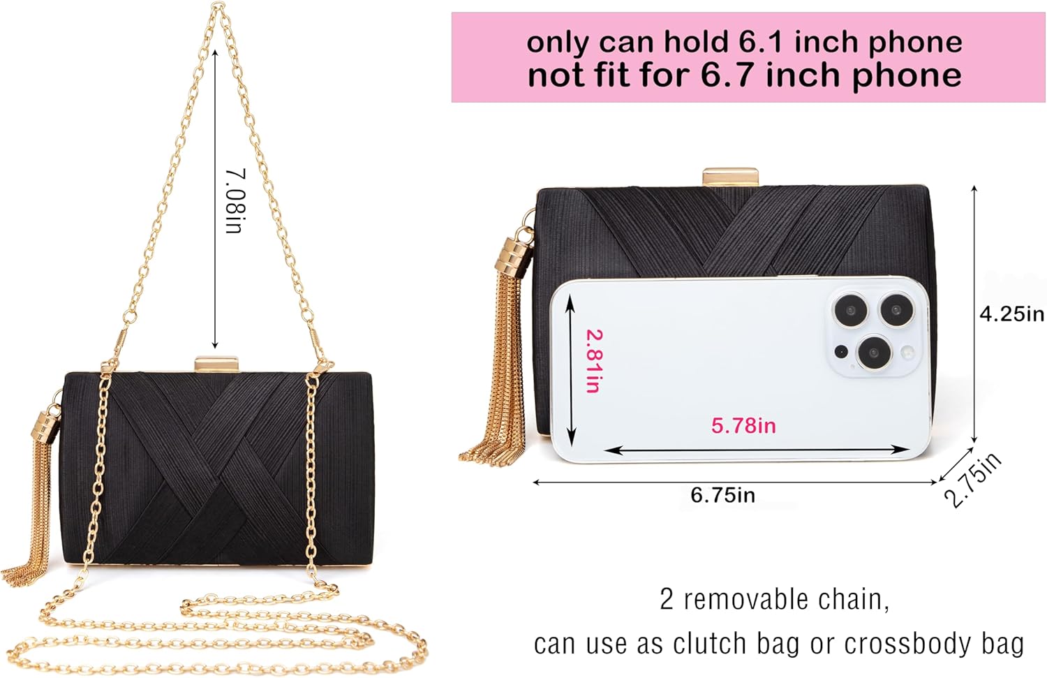 Clutch Purses for Women Formal Evening Clutch Purse Shoulder Cross Body Bags for Wedding Party Handbag with Tassel - Image 4