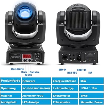 HOLDLAMP Moving Head LED Stage Light Beam DMX512 Party Lights Wash Spot Light Lamp 8 Patterns Light Effect for Bar Party Halloween Christmas Wedding Disco Children - 1 Piece