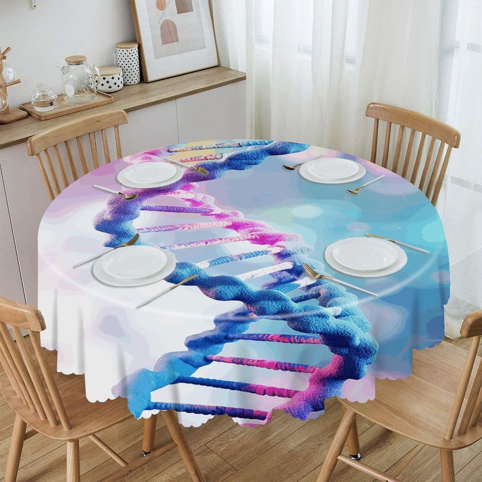 FekiLoot DNA in Round Tablecloth Waterproof Spill-Proof Wipeable Table Cloth Wrinkle Free Circle Dining Table Cover for Dining Kitchen Wedding Parties Machine Washable