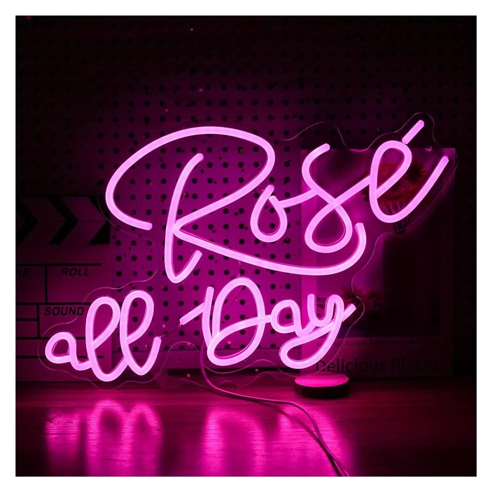 LEMST Sign Lamp Rose All Day Neon Light with Dimmer, Adjustable Brightness, Perfect for Home Bars, Lounges, Party Decor 31x41cm