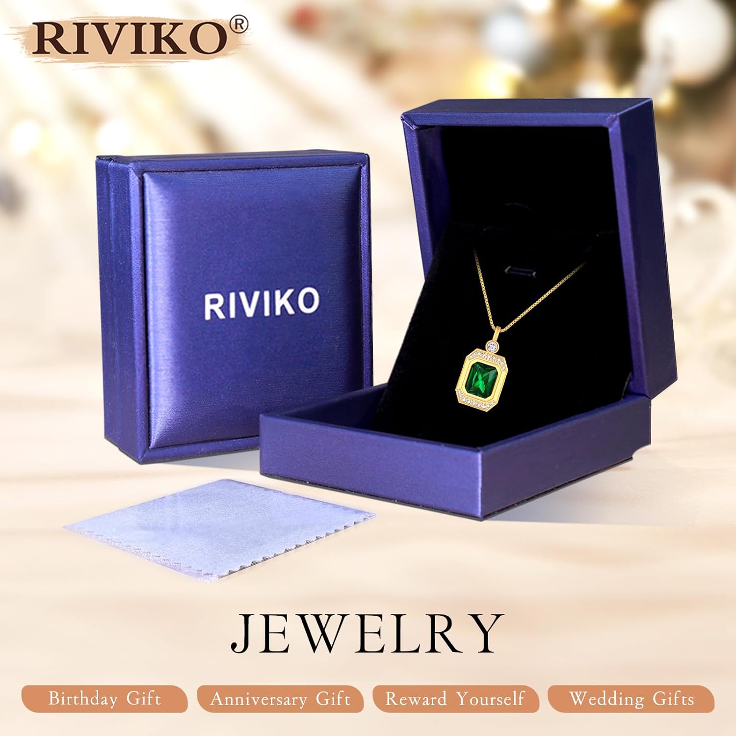 RIVIKO Square Birthstone Necklace for Women,925 Sterling Silver Gold Plated Birthstone Pendant Anniversary Birthday Valentines Gifts for Her Women Mom Wife Friend Lady - Image 5
