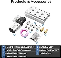 Vista 3 de Baomain Colector de válvula electromagnética de 3 estaciones, 12V DC 5 vías 2 posiciones válvula neumática de aire, solenoide triple, puerto PT