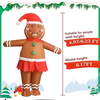 Gingerbread Man Adult Inflatable Christmas Costume, Funny Blow Up Inflatable Xmas Character Cosplay Party Suit