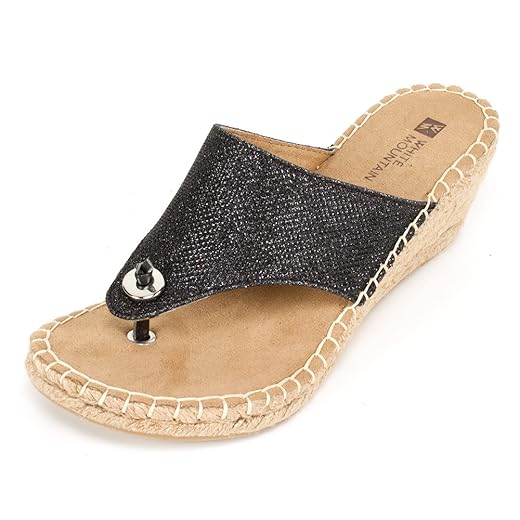 WHITE MOUNTAIN Shoes Beachball Women's Espadrille Wedge Sandal, New Navy/Stripe/Fab, 8 M