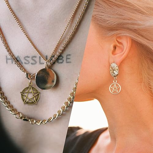 Miniatura 5 de 70 dijes mixtos de estrella de pentáculo, luna, pentagrama, bruja, colgantes, protección de aleación vintage, dijes de la suerte para bricolaje,