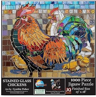 SUNSOUT INC - Stained Glass Chickens - 1000 pc Jigsaw Puzzle by Artist: Cynthie Fisher - Finished Size 23