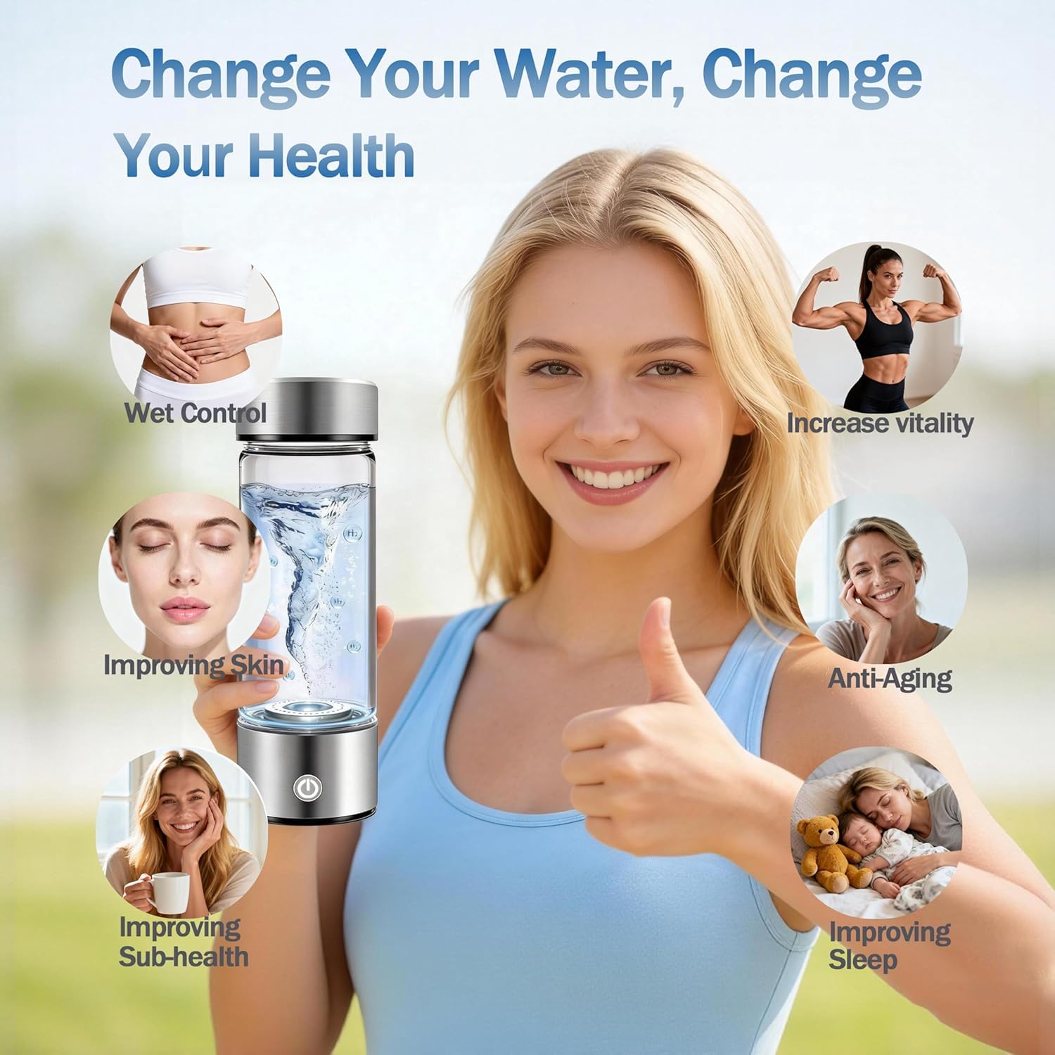 Hydrogen Water Bottle Generator, High-Concentration Hydrogen Water Maker, Up to 4000 PPB, with SPE/PEM Technology, Portable USB Rechargeable for Home Office Travel Fitness Drinking