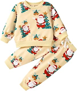 Baby Autumn Suit Toddler Boys Girls Christmas Long Sleeve Cartoon Santa Prints T Shirt Pullover Tops Pants Outfits