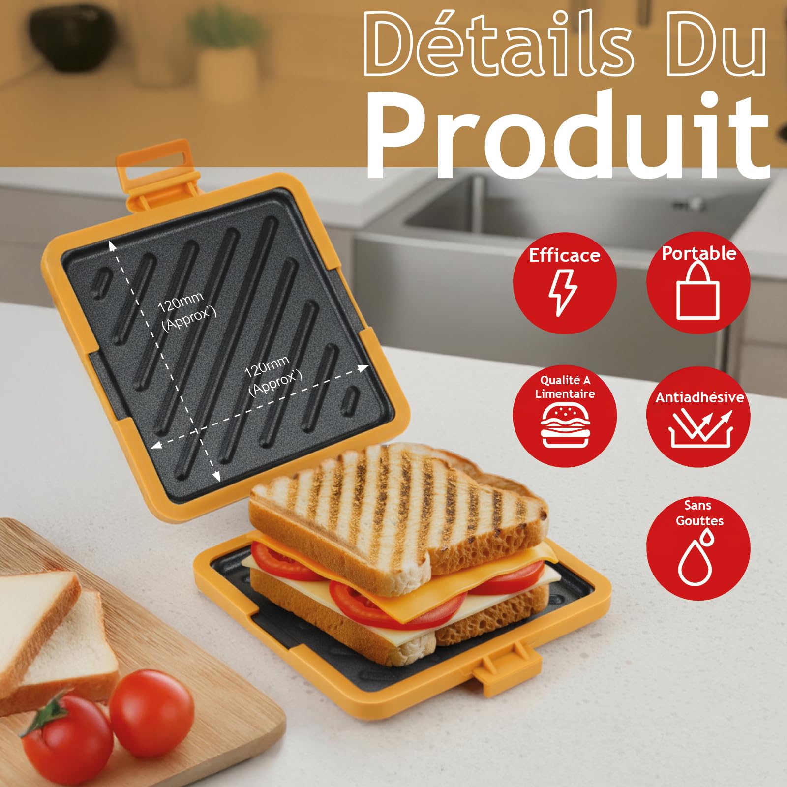 SPARES2GO Appareil à croque-monsieur pour micro-ondes, grill antiadhésif, compatible lave-vaisselle.