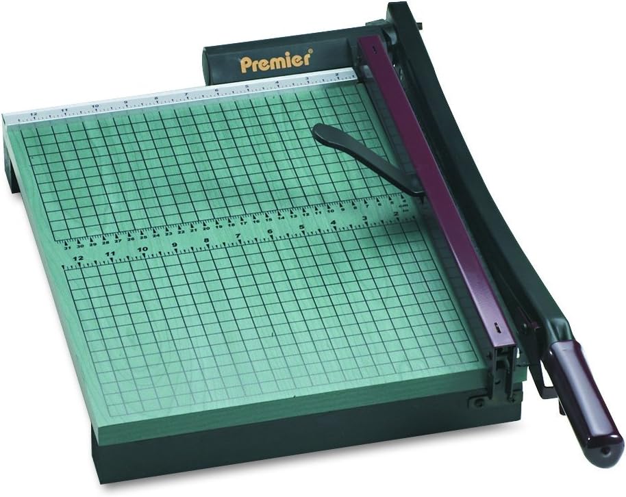 Premier 715 StackCut Heavy-Duty Trimmer, Green, Table Size 12-1/2" x 15", Permanent 1/2" Grid and Dual English and Metric Rulers