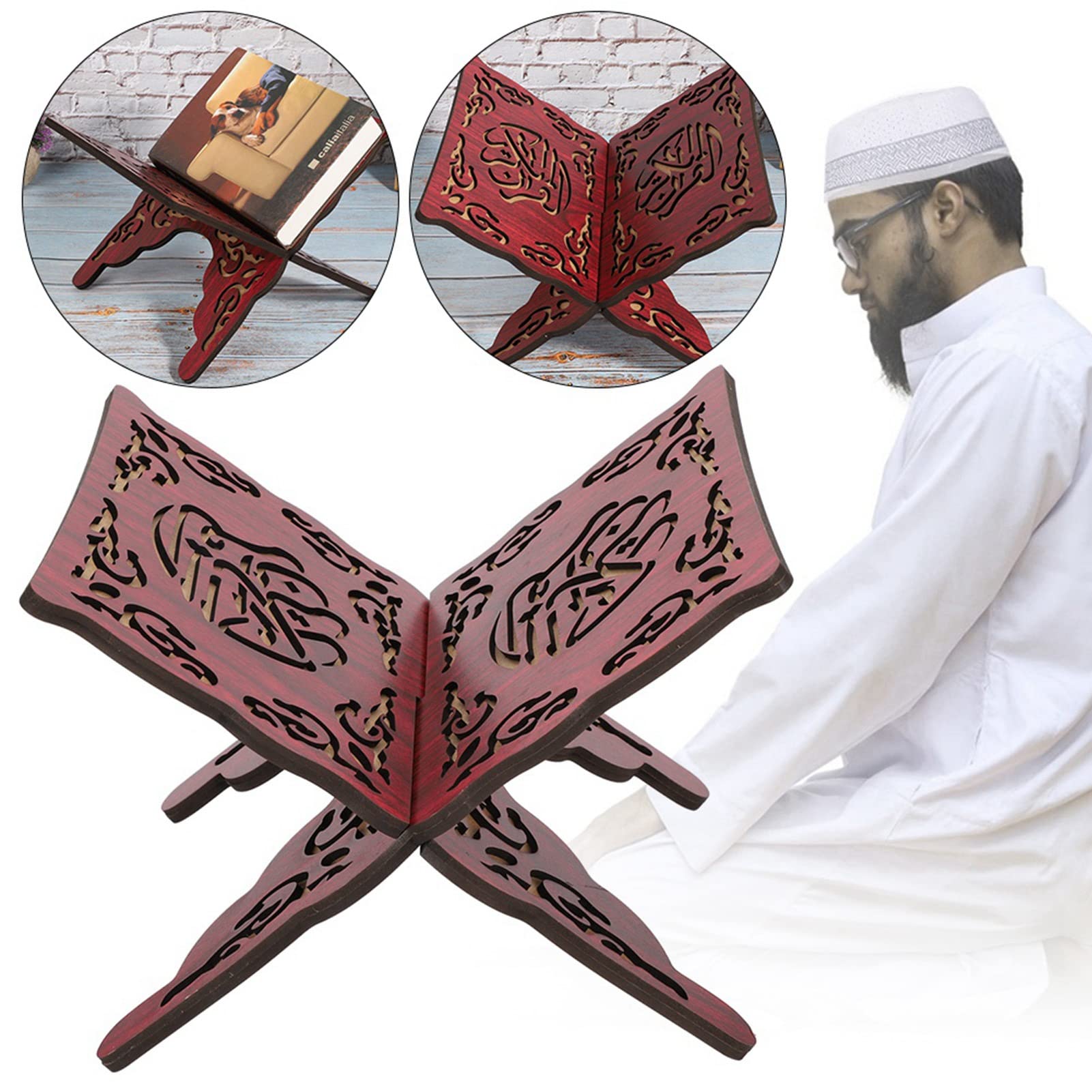 Koran stojak, otwarty stojak na książki, pięknie ręcznie rzeźbiony uchwyt na książki biblijne Koran do ekspozycji czytania modlitwy kaplica unikalne święta tradycyjny salon