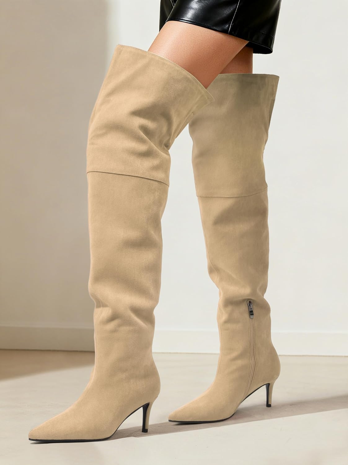 SKYSTERRY Thigh High Boots Over the Knee Boots for Women Pointed Toe Stiletto High Heel Boots Comfortable Wide Calf Side Zipper Pull On Wedding Party Dating Long Fall Boots 2.4 Inch - Image 3