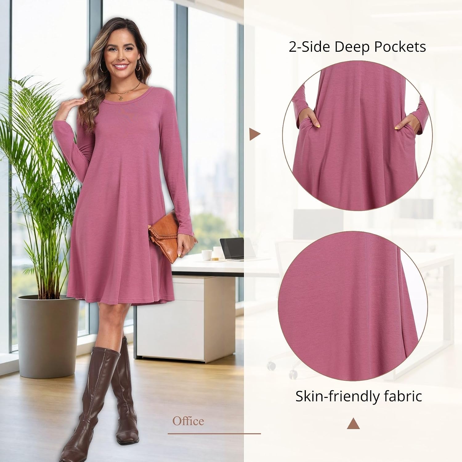 Womens Fall Winter Casual Long Sleeve T Shirt Dresses with Pockets image 4