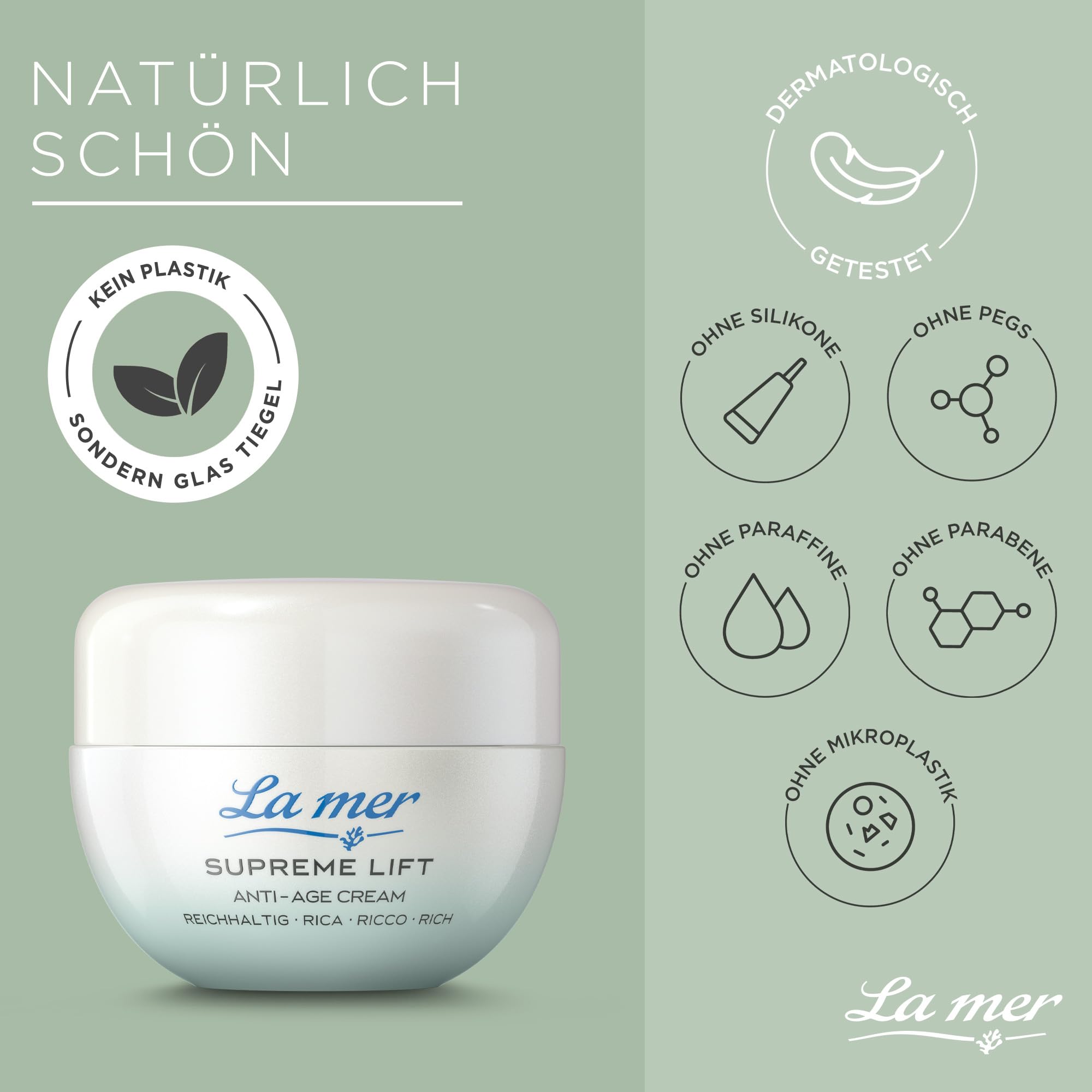 La mer Supreme Lift Anti-Age Cream Reichhaltig - Verbesserte Rezeptur und neuer Look - Reichhaltige Gesichtspflege für trockene Haut - Reduziert Faltentiefe und regeneriert UV-geschädigte Haut - 50 ml