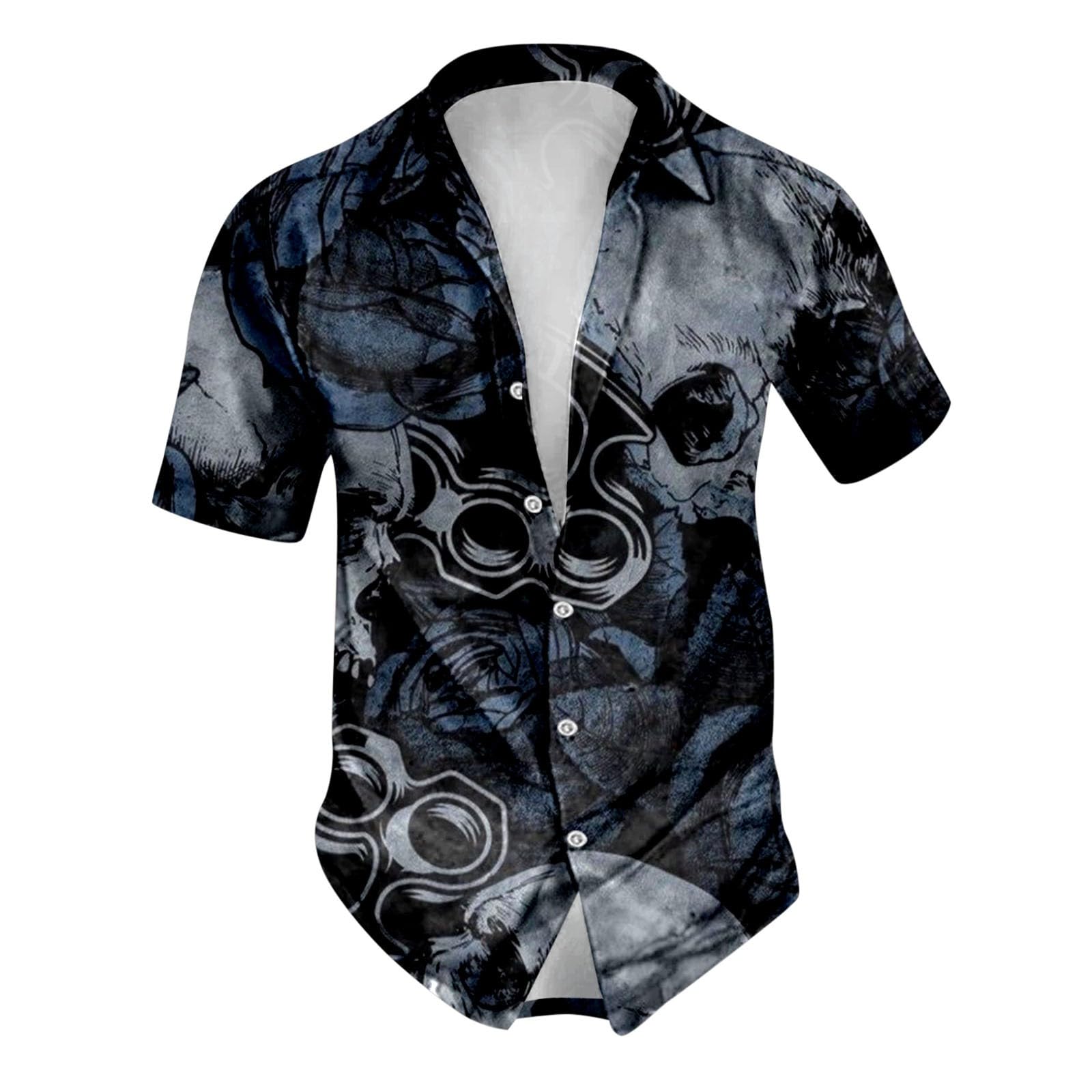 Mens Christmas Shirt Xmas Printed Long Sleeve Fancy Shirts Button Down Cotton Novelty Snowman Santa Bell Collared Casual Event Festive Holiday Party Top Goth Shirt Male Halloween Costume 2025, XXL