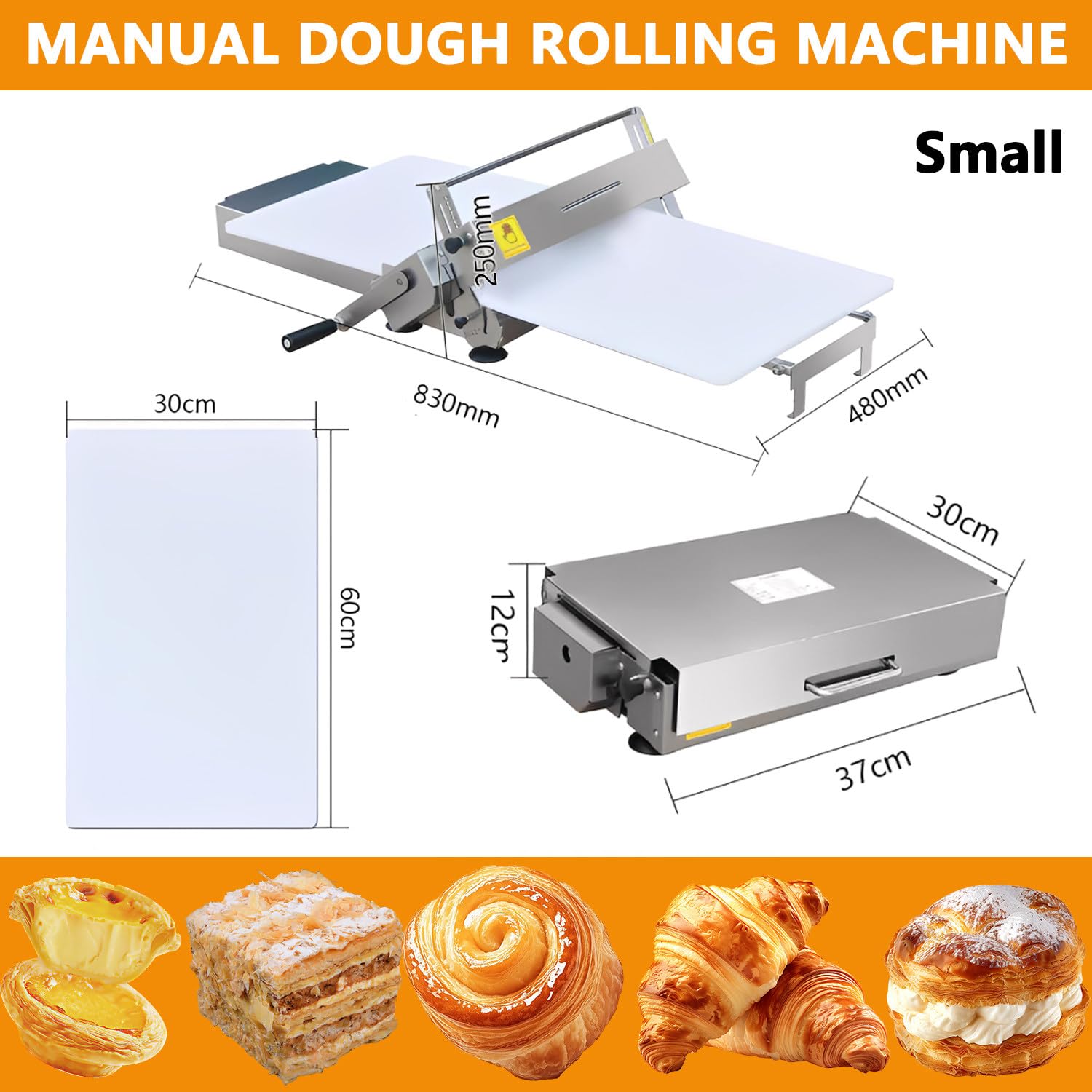 Laminadora de Masa Manual Plegable de Acero Inoxidable 304, Prensa de Masa con Espesor Ajustable 2–25 mm, Sobadora para Panadería y Cocina Doméstica Small