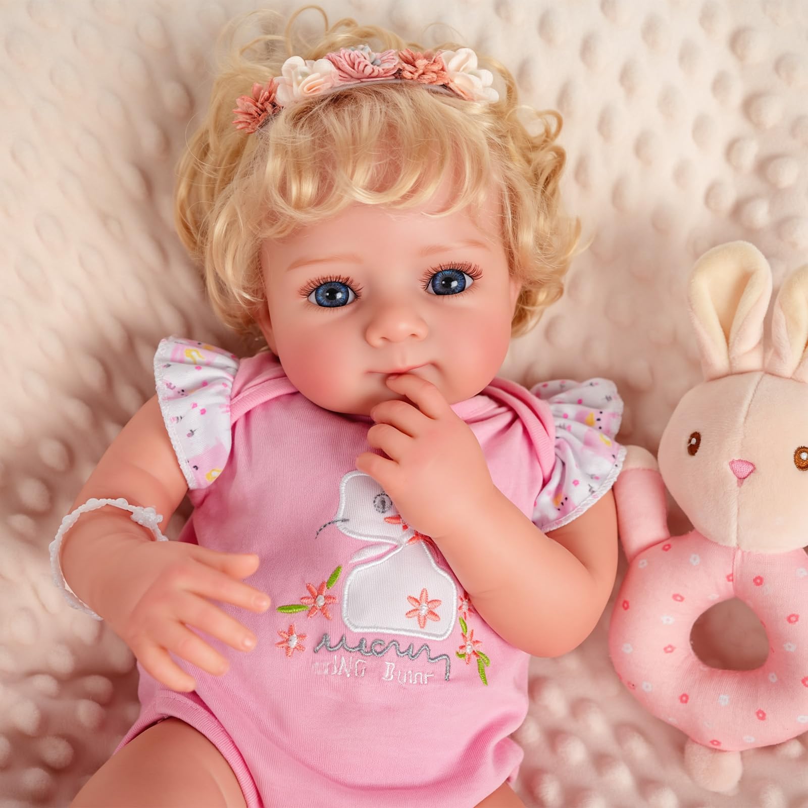 JIZHI Reborn Bambola - 43 cm Bambole Realistica con Occhi Rotanti e corpo in Morbido Tessuto - Bambolotto Bambina Include Accessori ed è Adatta a Bambini dai 3 Anni in su