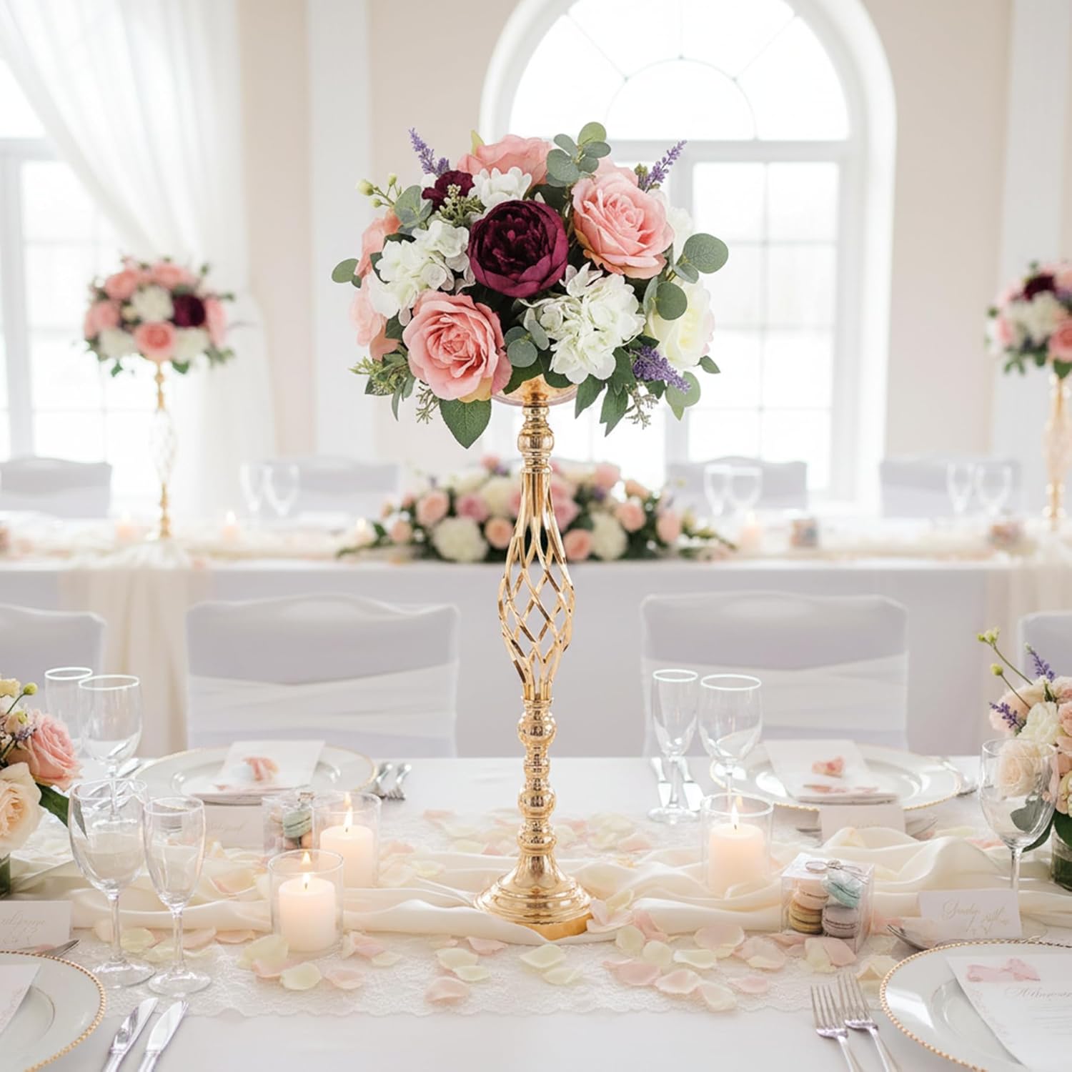 Gold Wedding Vases for Table Centerpieces - Twist Candleholder Stands, Elegant Floral Arrangement Vases, Metal Centerpieces for Reception Table Wedding Road-Leading Home Decor