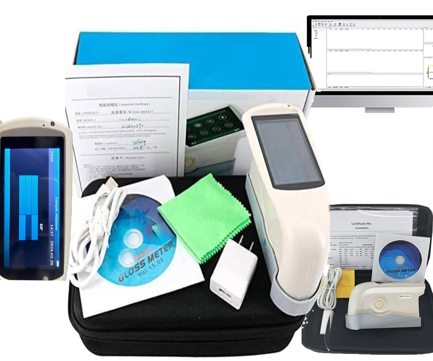 Three Angles Gloss Meter Tri-Angle Gloss Meter with Accuracy 0.1GU Large Touch Screen Operation Measuring Angle 20°/60°/85° Display 5 Sets Measurement CIE 1931 Standards