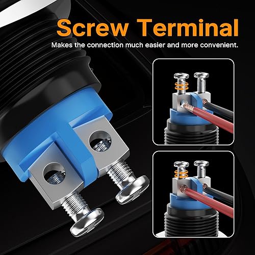 Miniatura 4 de DaierTek Interruptor de botón momentáneo de 0.630 in, terminales de tornillo de 12 V 5 A, carcasa negra, impermeable, 3A, 250 V, interruptor