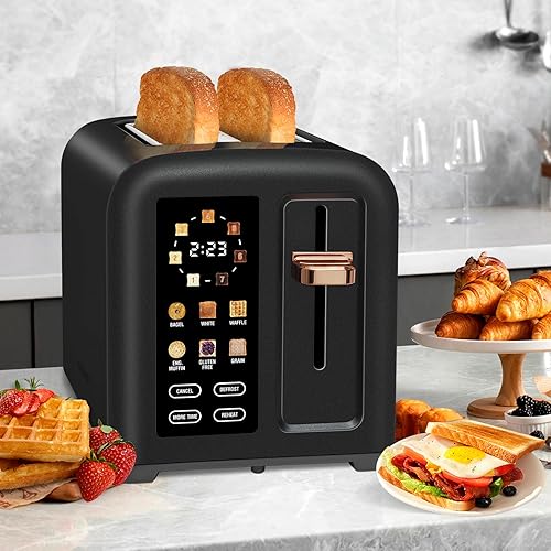 Miniatura 7 de SEEDEEM Tostadora de 2 rebanadas, pantalla LCD de tostadora de acero inoxidable con control táctil, velocidad de calentamiento 50% más rápida,