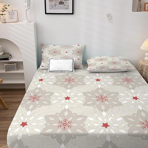 Miniatura 10 de Juego de sábanas de Navidad con diseño de muñeco de nieve de tamaño matrimonial, sábanas de Navidad, microfibra suave, bolsillo profundo, sábanas y