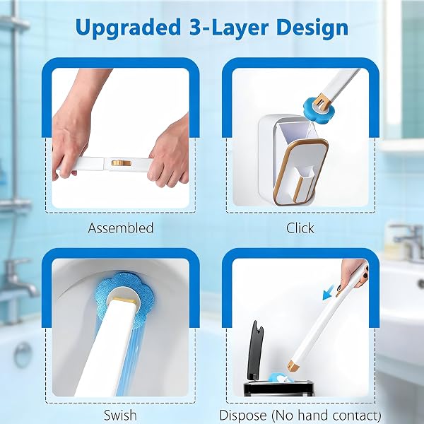 Vingspina Brosse de toilette jetable avec 36 recharges de nettoyant pour le nettoyage de la salle de bain, brosse de toilette murale améliorée avec produit de nettoyage - 5