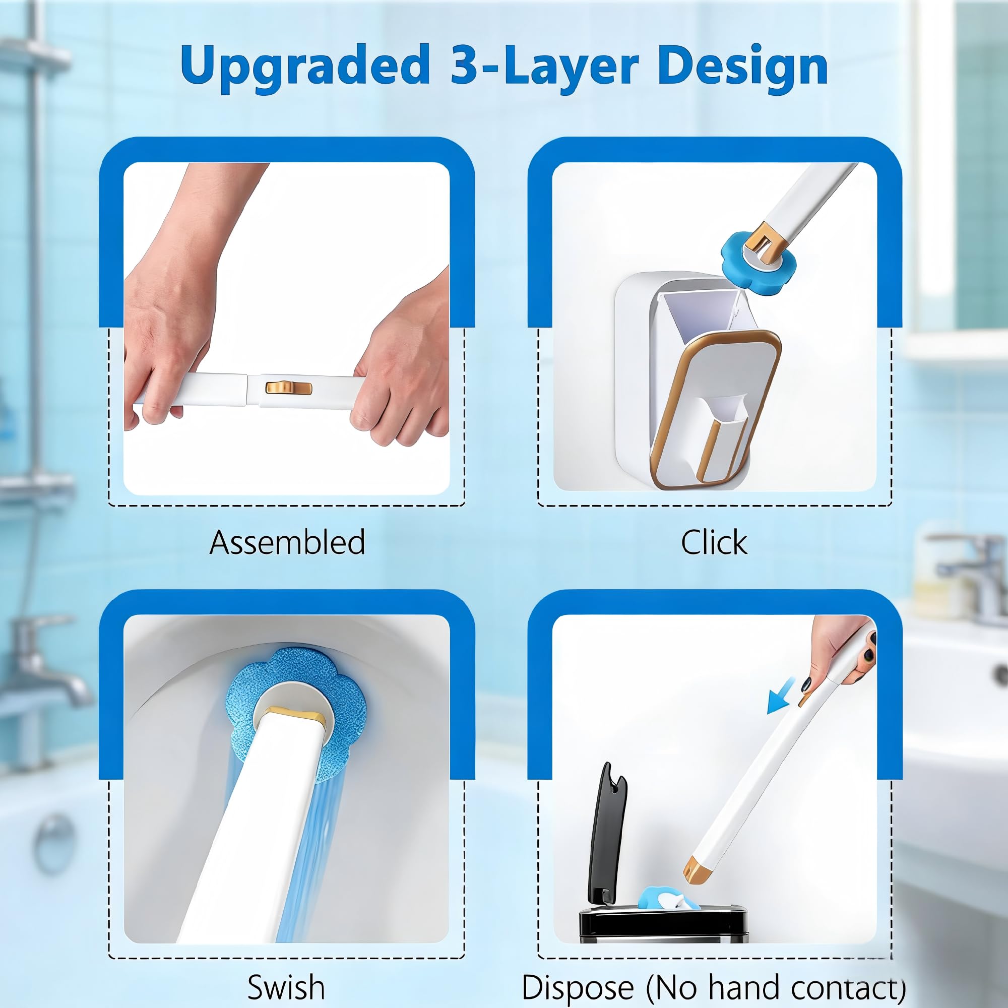 Vingspina Brosse de toilette jetable avec 36 recharges de nettoyant pour le nettoyage de la salle de bain, brosse de toilette murale améliorée avec produit de nettoyage - 5