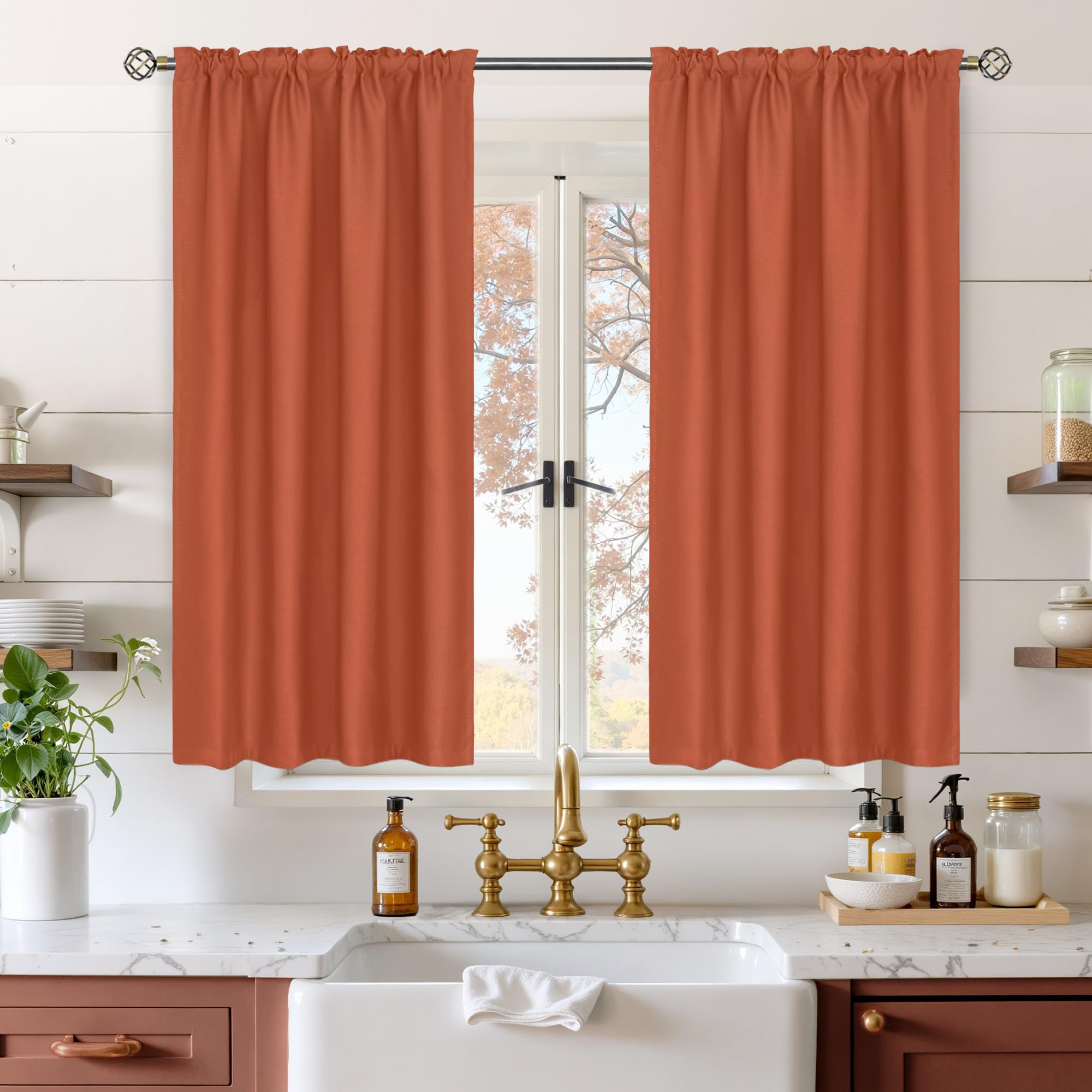 BGment Terracotta Blackout Curtains for Bedroom 54 Inch Length - Short Thermal Insulated Drapes with Rod Pocket Privacy Fall Decor for Living Room Window, 42 x 54 Inch, 2 Panels — image 1