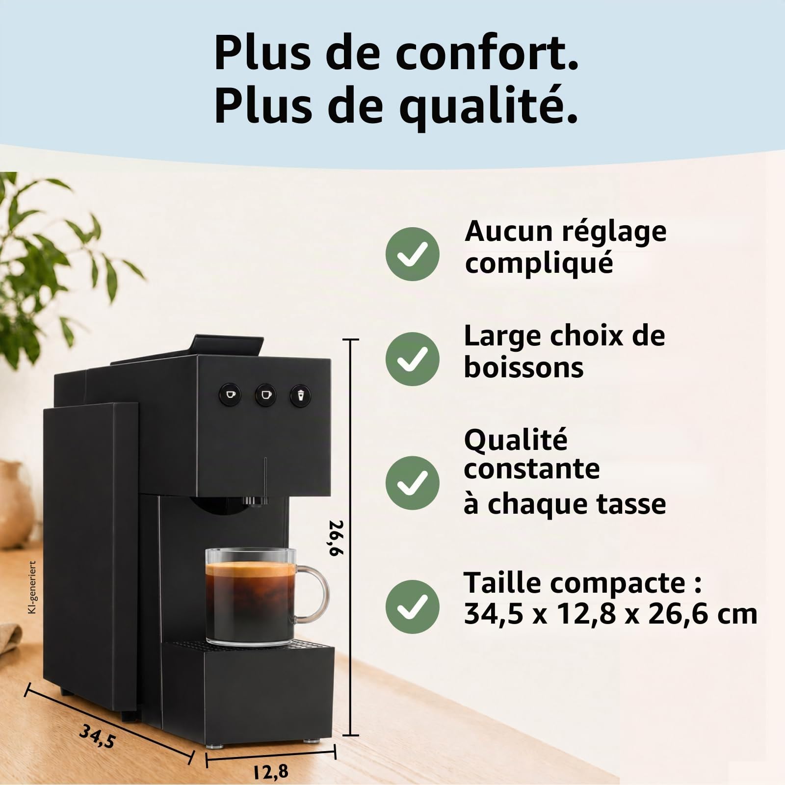 K-fee Square Machine à capsules pour café, thé et cacao | Machine à café compacte | Chauffage rapide | Réservoir d'eau de 0,8 l | 19 bars | Noir piano