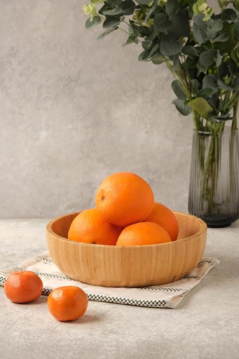 Mia - 24 cm Bambu İkeanatural Salata Kasesi, Sunum Kasesi, Dekoratif Kase, İskandinav Kase