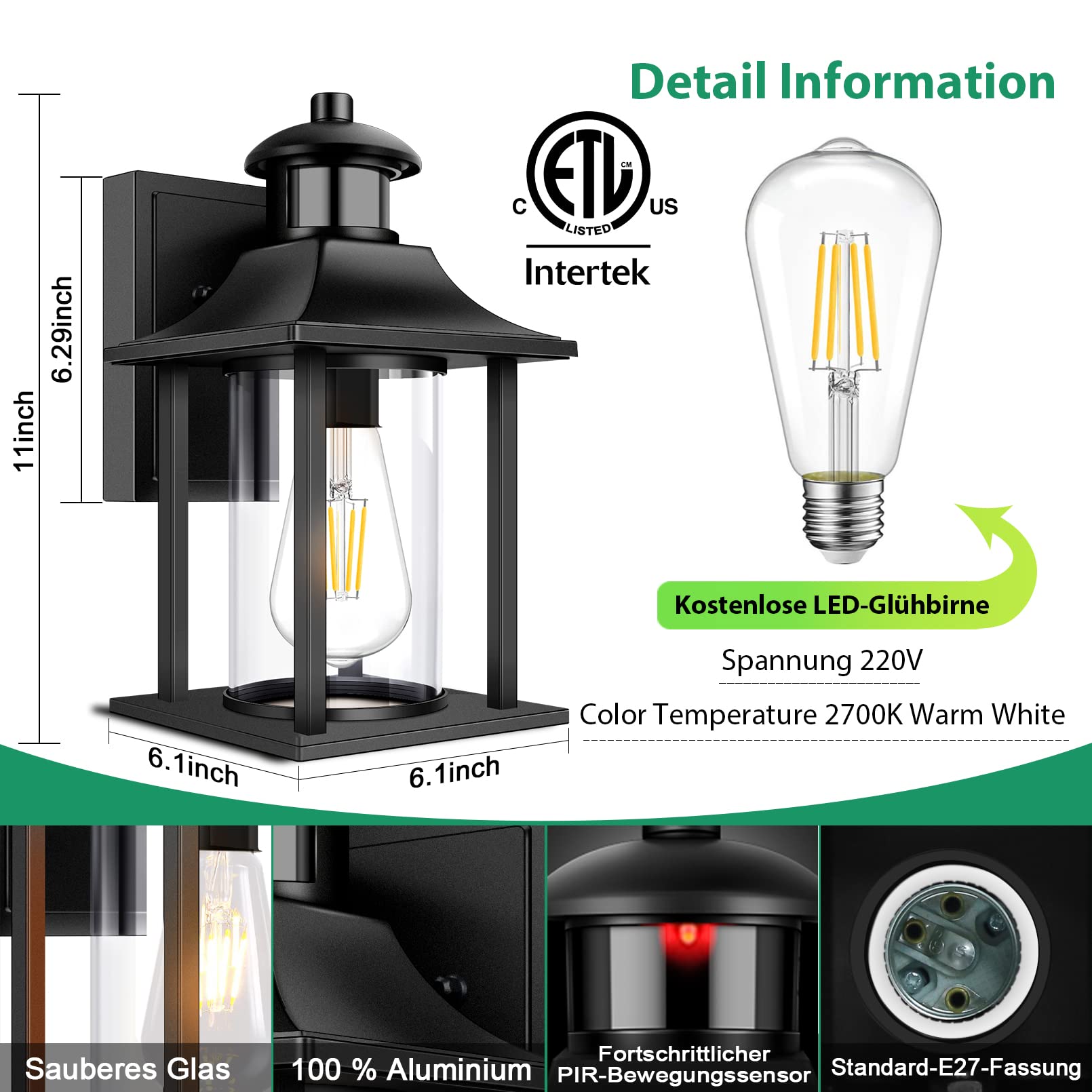 Lamomo Aussenlampe mit Bewegungsmelder