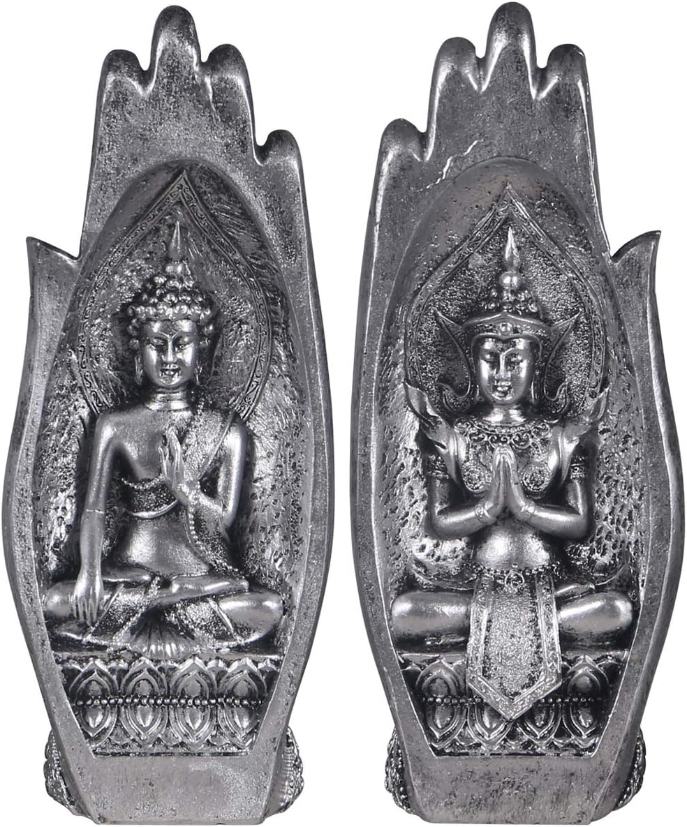 Buddha Statues Sitting in Hand Resin Thailand Buddhist Figurines Home Decor Zen Silver