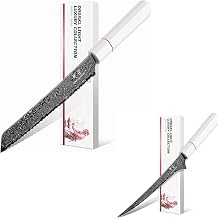 DRGSKL Damascus Fillet Knife 7 Inch&DRGSKL Damascus Serrated Bread Knife